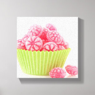Lienzo Raspberry deliciosos dulces de caramelo en pastel