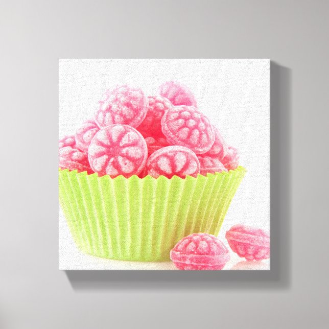 Lienzo Raspberry deliciosos dulces de caramelo en pastel  (Anverso)