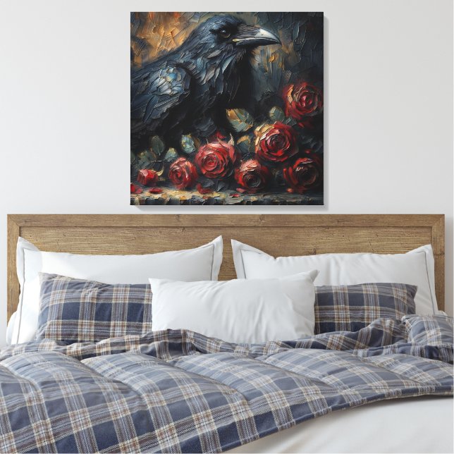 Lienzo Raven and Red Roses Gothic Art (Insitu(Dormitorio))