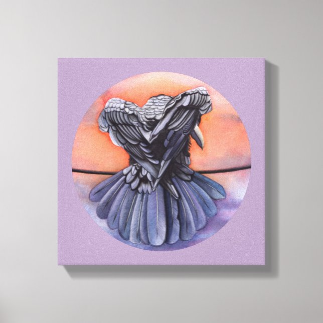 Lienzo Raven Ruffling Feathers Roosting Crow Bird Art (Anverso)