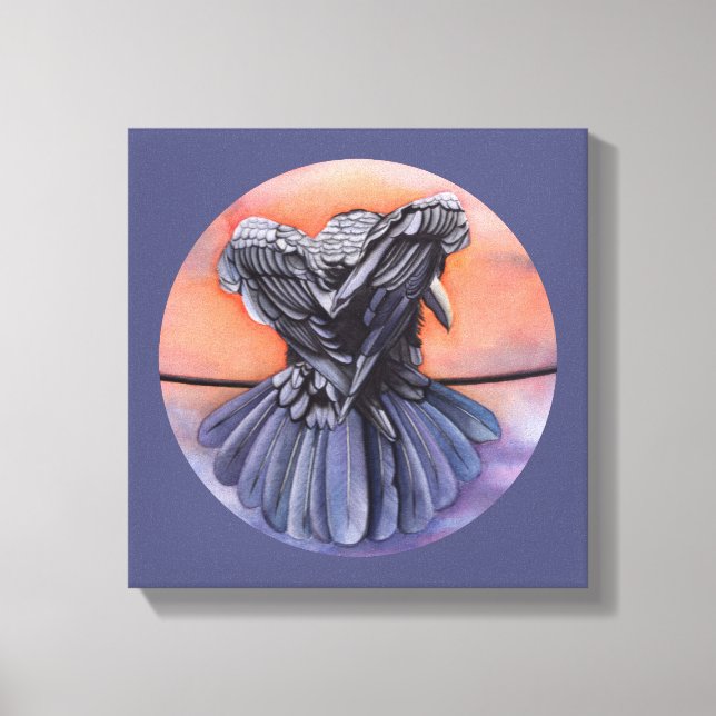 Lienzo Raven Ruffling Feathers Roosting Crow Bird Art (Anverso)