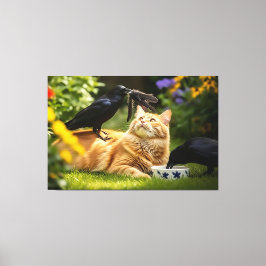 Lienzo Ravens Juega Con Las Plumas De Gato