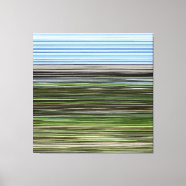 Lienzo Rayas Abstractas Horizontales Azules y Verdes (Anverso)