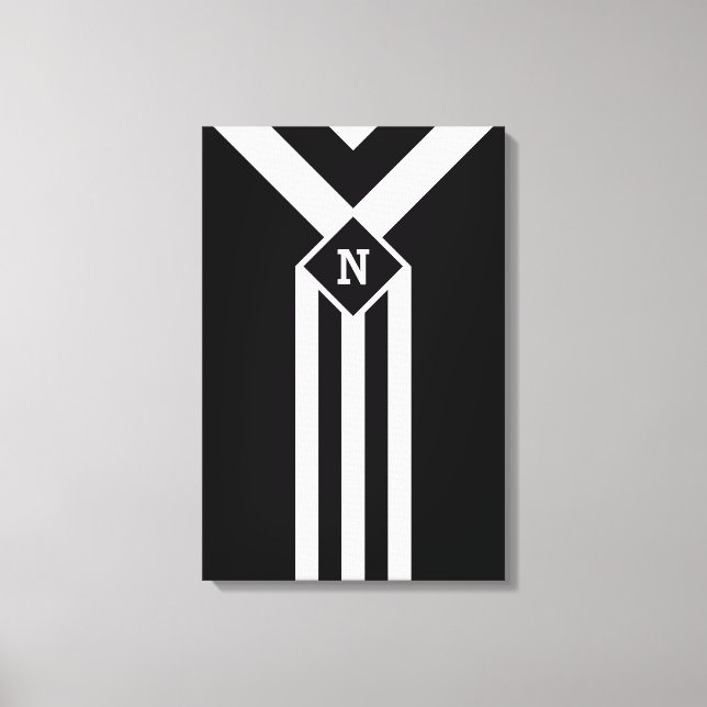 Lienzo Rayas blancas y chevrras en negro con monograma (Anverso)