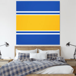 Lienzo Rayas De Carreras Blanca Amarilla Dorada En Azul B