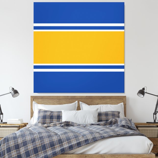 Lienzo Rayas De Carreras Blanca Amarilla Dorada En Azul B (Insitu(Dormitorio))