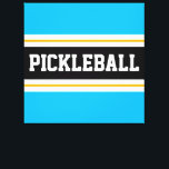 Lienzo Rayas de PICKLEBALL amarillo negro azul cielo bril<br><div class="desc">Este divertido diseño deportivo incluye letra en negrita PICKLEBALL en el interior de una banda negra central ancha realzada con rayas de carreras doradas amarillas y blancas contra rayas exteriores brillantes azul cielo.</div>