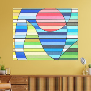 Lienzo Rayas geométricas con círculo rojo y curvas verdes