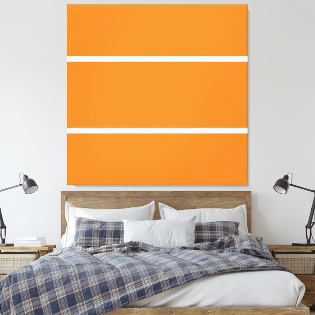 Lienzo Rayas horizontales de color blanco Naranja Tangeri (Insitu(Dormitorio))