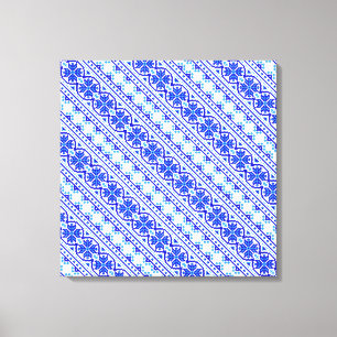 Lienzo Rayas ucranianas decorativas azules blancas lindas
