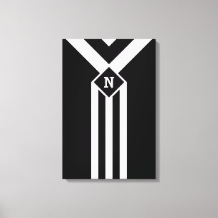 Lienzo Rayas y galones blancos en negro con el monograma