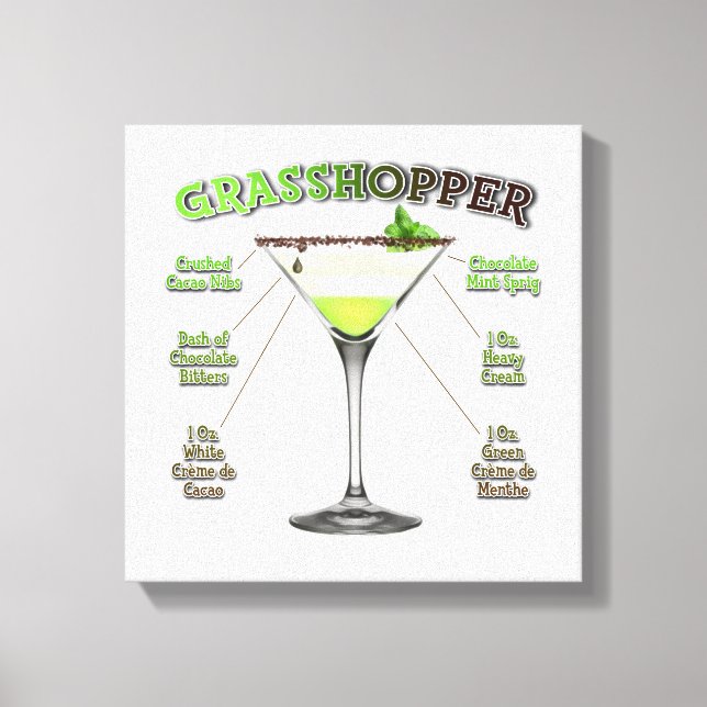 Lienzo Receta de cóctel GRASSHOPPER Art 12"x12" (Anverso)