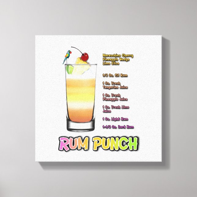 Lienzo Receta de cóctel RUM PUNCH Art 12"'12" (Anverso)