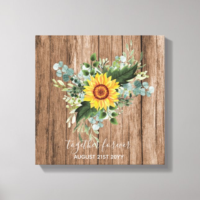 Lienzo Recién casados personalizados girasoles rústicos h