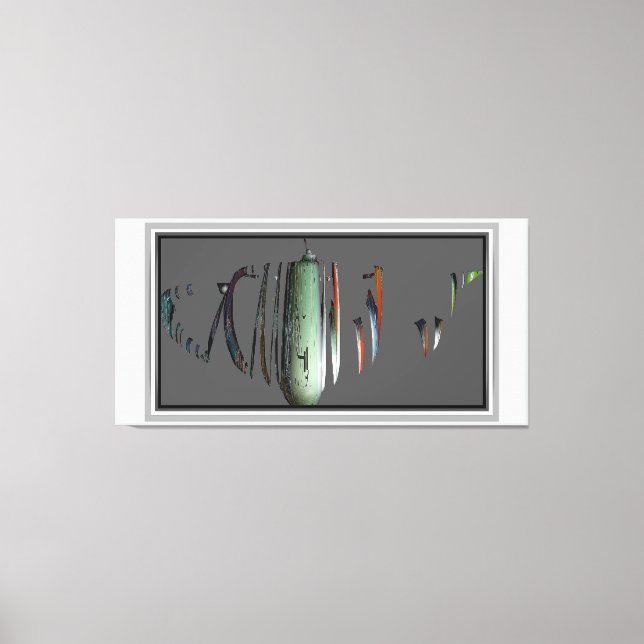 Lienzo Recipiente verde roto y desunido sobre gris (Anverso)