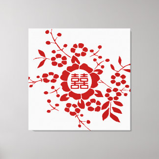 Lienzo Recortes de papel floral - Doble felicidad blanca