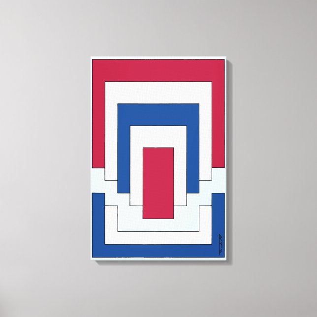 Lienzo Rectángulo abstracto en rojo, blanco y azul (Anverso)