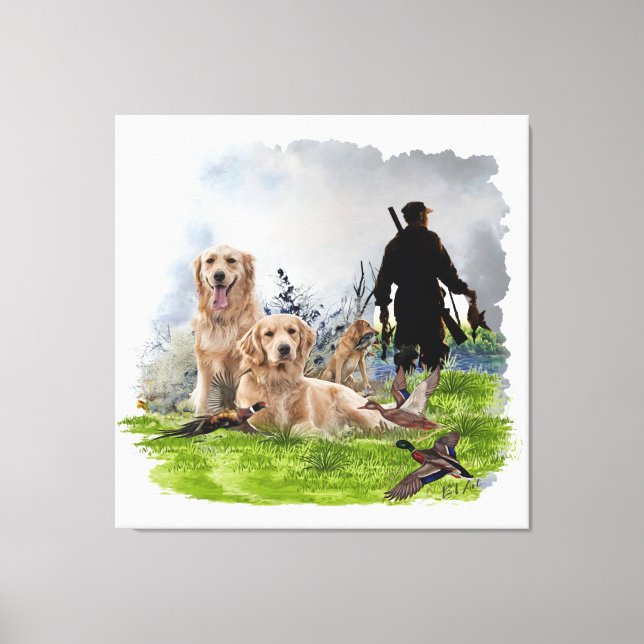 Lienzo Recuperadores de oro - Perros de caza excelentes (Anverso)