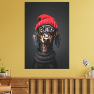 Lienzo Red Beanie Dachshund