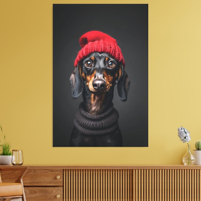 Lienzo Red Beanie Dachshund (Insitu (Sala de estar))