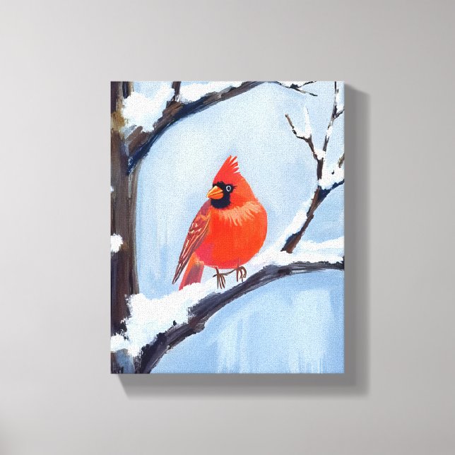 Lienzo Red Cardinal | Winter Holiday Watercolor Painting (Anverso)