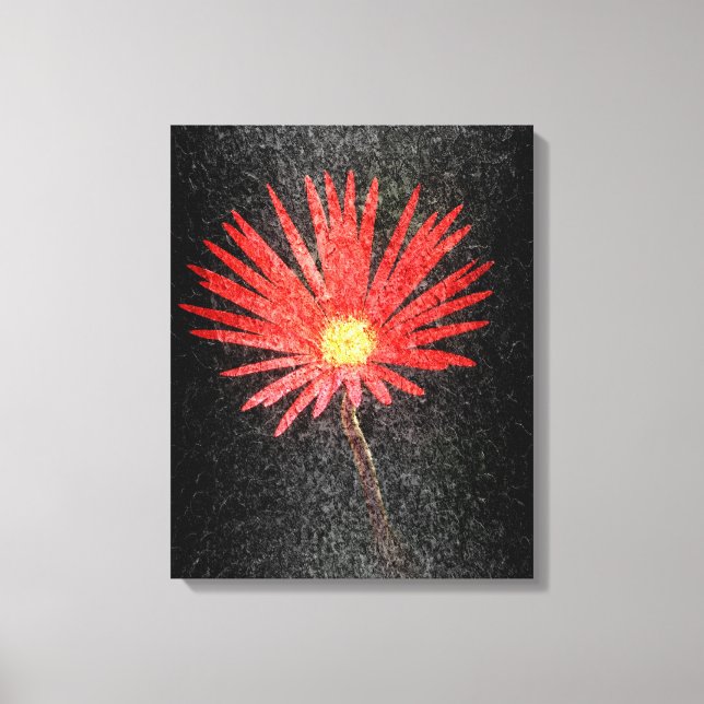 Lienzo Red Daisy sobre fondo negro | Pintura abstracta (Anverso)