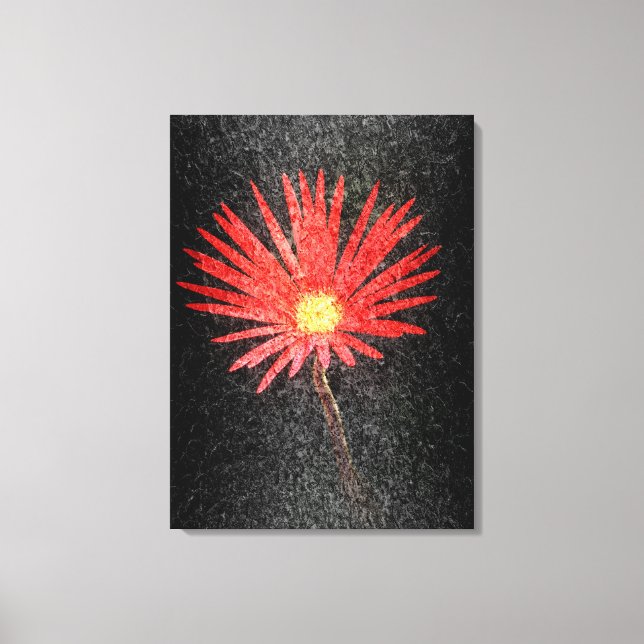 Lienzo Red Daisy sobre fondo negro | Pintura abstracta (Anverso)