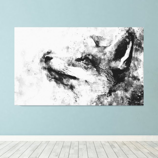 Lienzo Red Fox Black and White Watercolor 01 (Insitu (piso de madera))