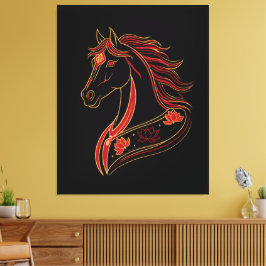 Lienzo Red & Gold Horse with Lotus, Spiritual Symbolic 