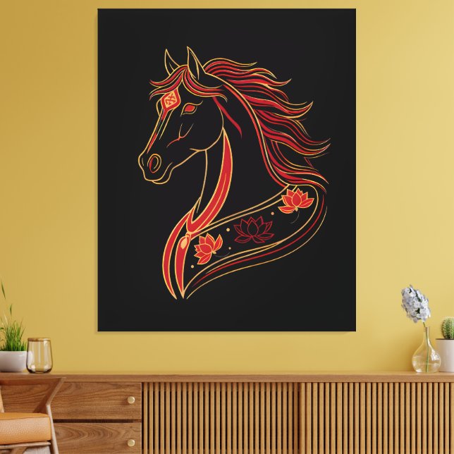 Lienzo Red & Gold Horse with Lotus, Spiritual Symbolic  (Insitu (Sala de estar))