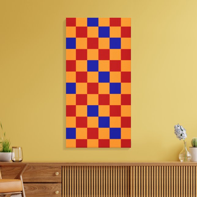 Lienzo Red Orange Blue Checkered Pattern Design  (Insitu (Sala de estar))