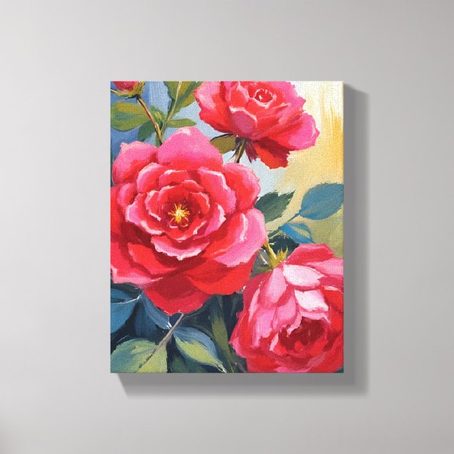 Lienzo Red Rose Bush | Watercolor Floral Painting (Anverso)