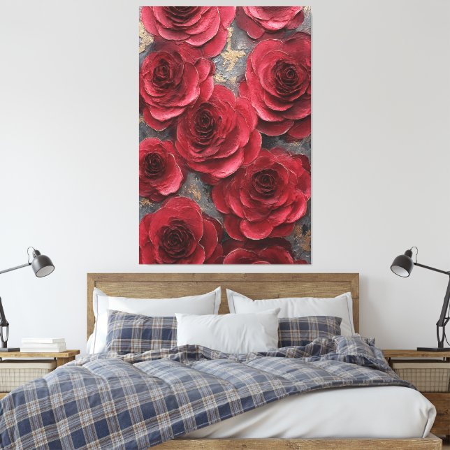 Lienzo Red Rose Texture Abstract Wall Art (Insitu(Dormitorio))