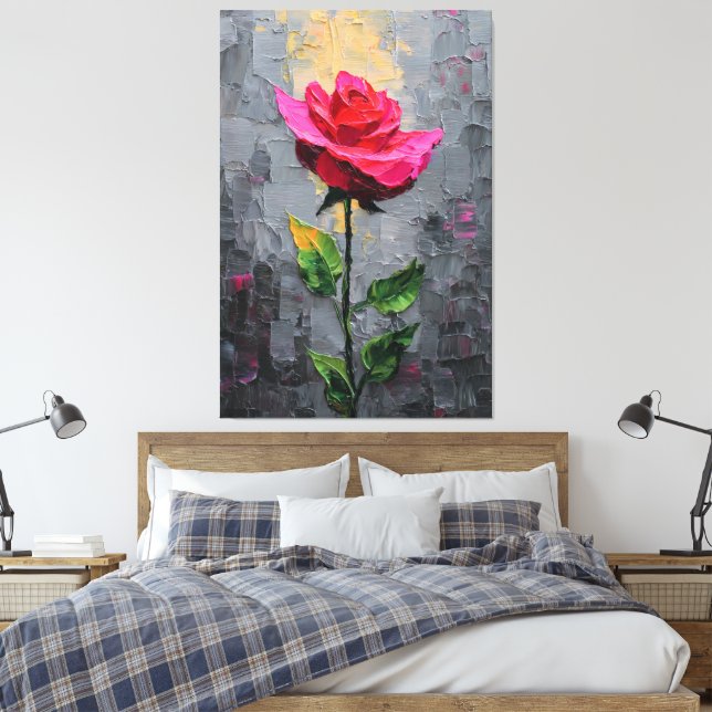 Lienzo Red Rose with Stem Texture Abstract Wall Art (Insitu(Dormitorio))