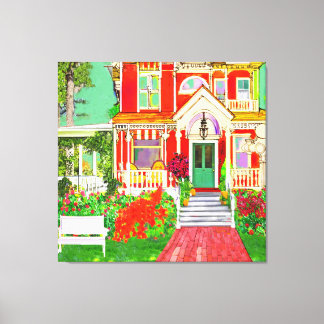 Lienzo Red Victorian House Wrap Around Porch