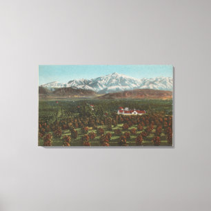 Lienzo Redlands, CA - montaña y escena de la huerta