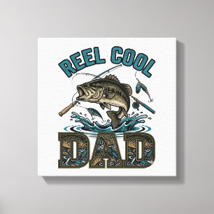 Lienzo Reel Cool Dad Pesca de Lubina Diseño Vector Vintag
