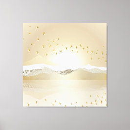 Lienzo Reflejo De La Montaña Dorada De Invierno Del Sol E