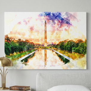 Lienzo Reflejo del Monumento a Washington en Puesta de So