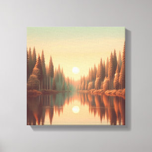 Lienzo Reflejos del Atardecer Dorado junto al Lago Quiet 