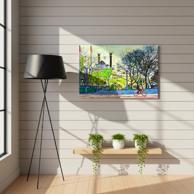Lienzo Reflexiones sobre la vereda de Detroit (Detroit's Riverwalk Reflections Canvas Print)