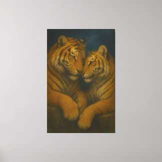 Lienzo Regal Golden-Tone White Tiger Couple – Museum-Grad