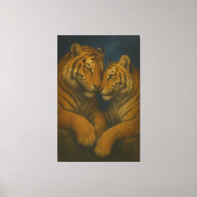 Lienzo Regal Golden-Tone White Tiger Couple – Museum-Grad (Anverso)