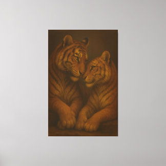 Lienzo Regal Golden-Tone White Tiger Couple – Museum-Grad