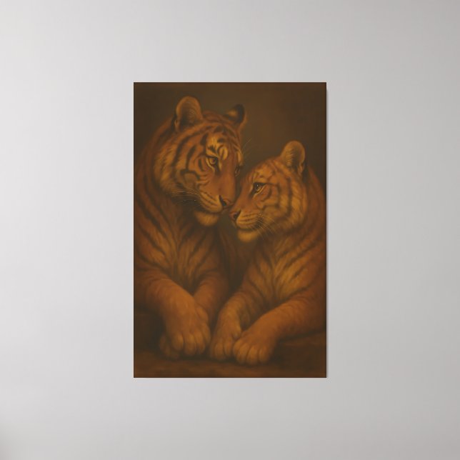 Lienzo Regal Golden-Tone White Tiger Couple – Museum-Grad (Anverso)