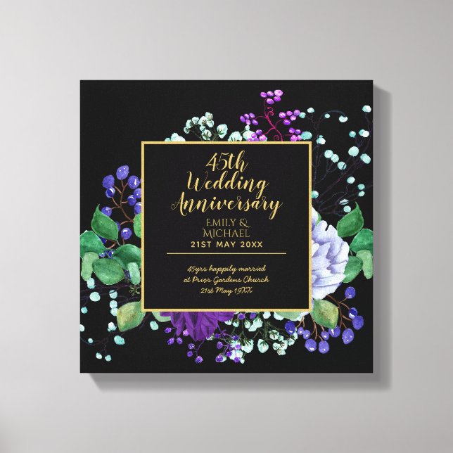 Lienzo Regalo de aniversario de bodas de 45 años Flor azu (Anverso)