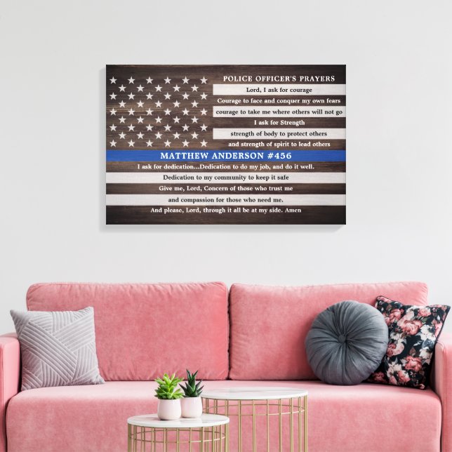 Lienzo Regalo de oración de oficiales de policía rústicos (Insitu (Sala de estar))