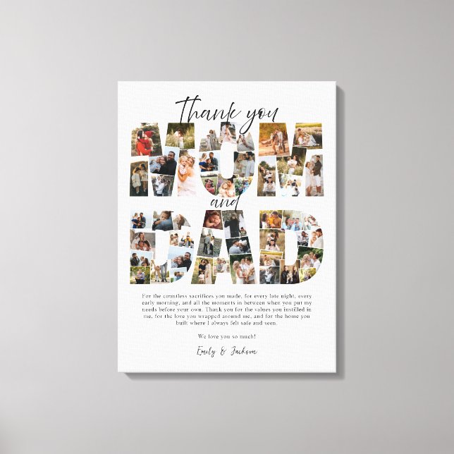 Lienzo Regalo para mamá y papá Colage de fotos Fotos de f (Anverso)