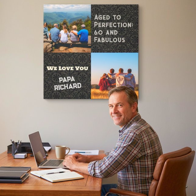 Lienzo Regalos de cumpleaños personalizados con collage d (Custom Photo Collage 60th Birthday Gifts for Men Canvas Print)