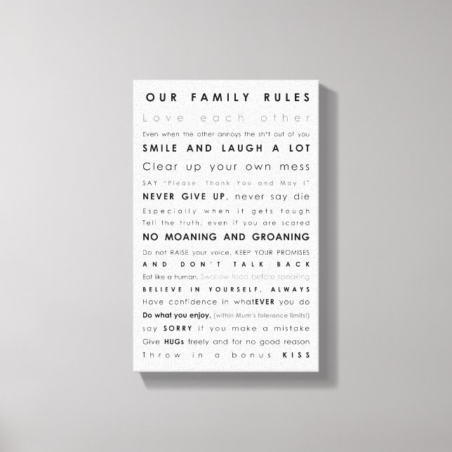 Lienzo Reglas de familia (Anverso)